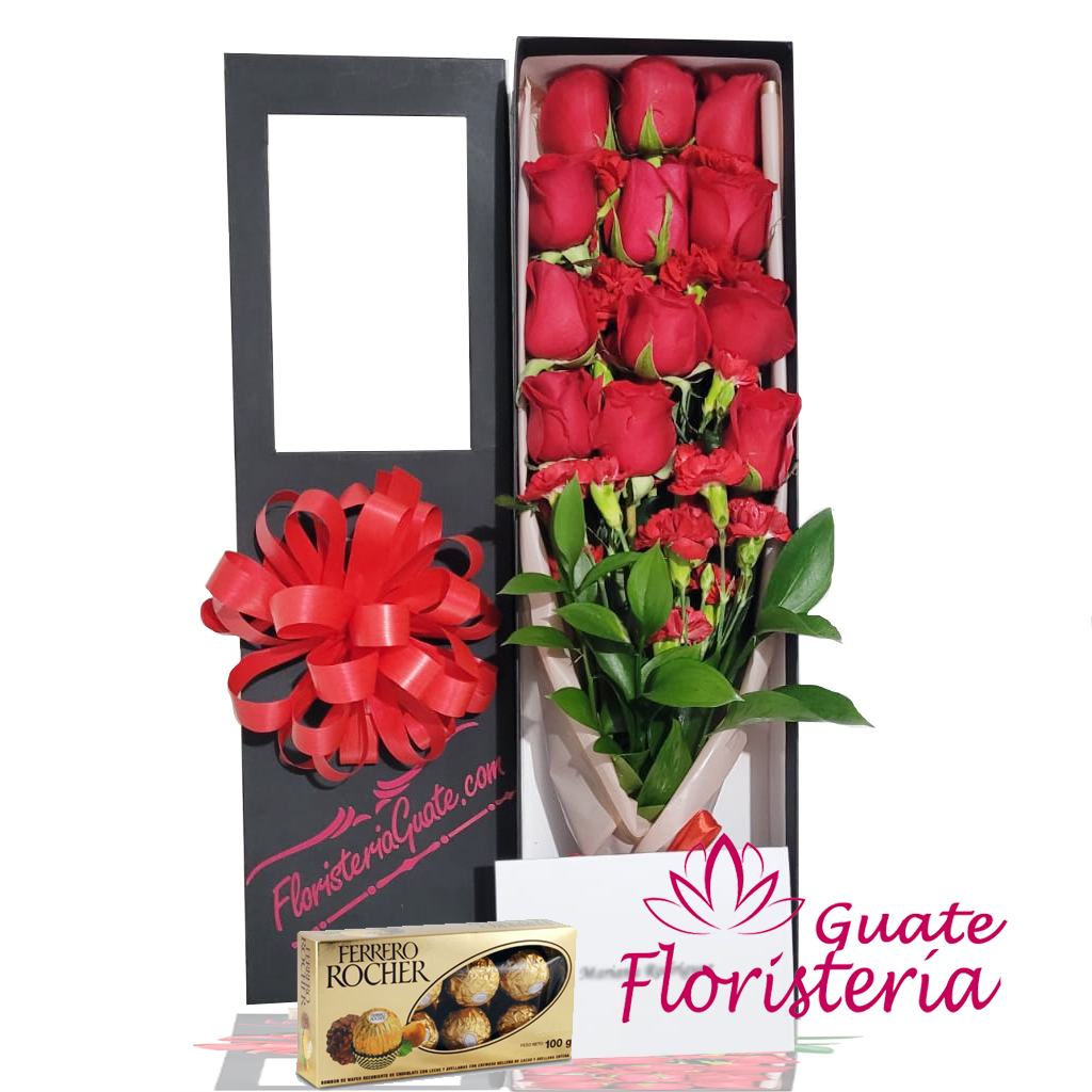 12 rosas con chocolates – Floristerías Guate