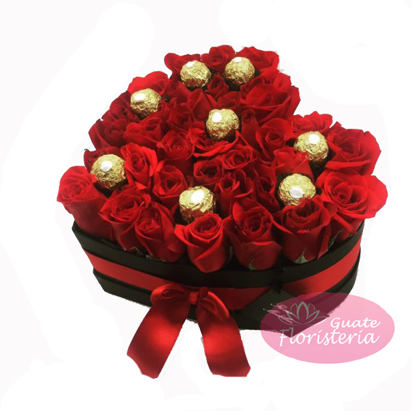 Corazon de Rosas Rojas y Ferrero Rocher - Regalo Ideal para San