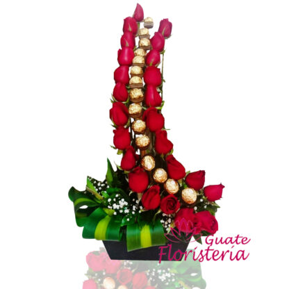 Arreglo floral con chocolates