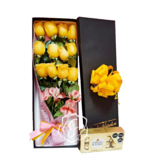 Flores en caja y chocolates